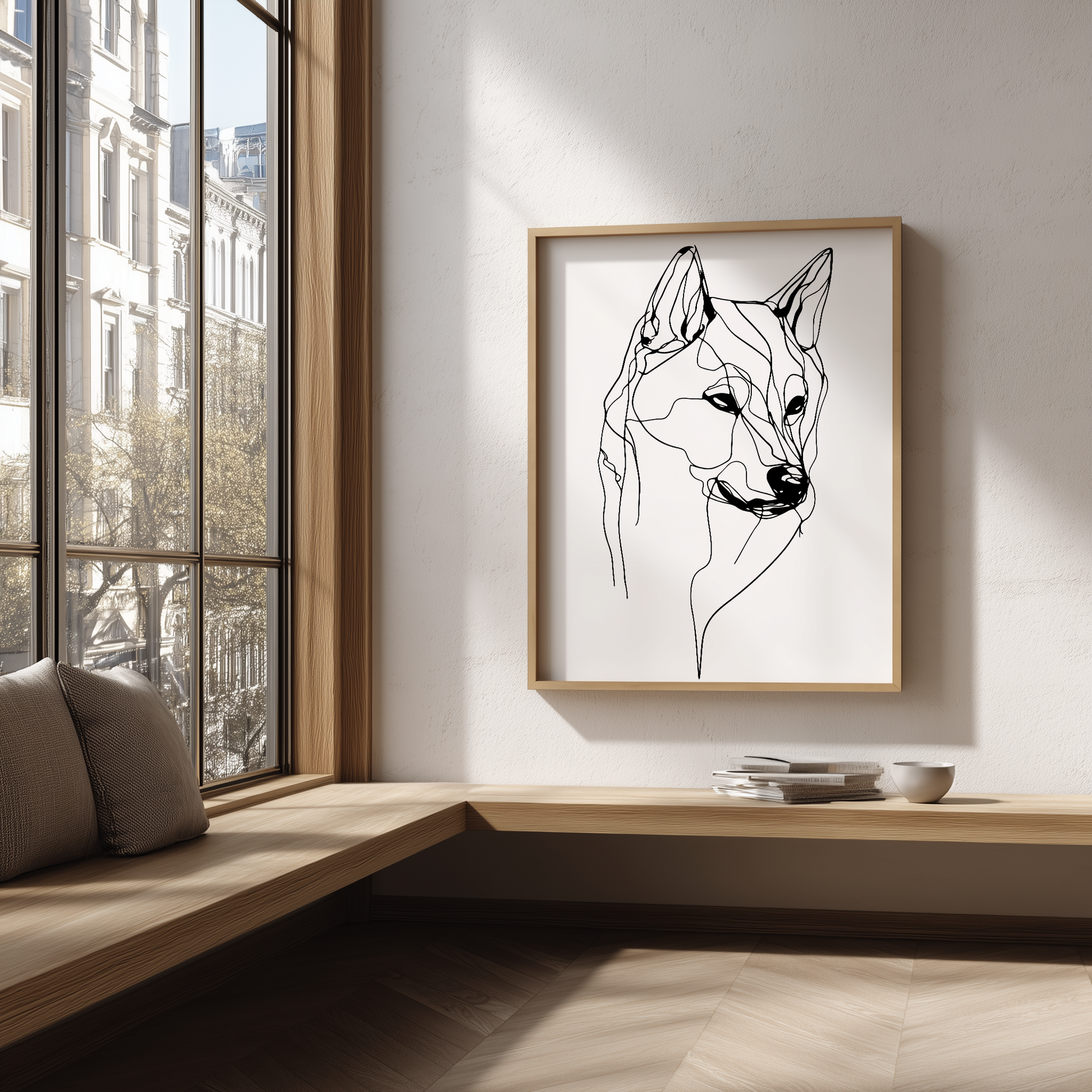 Wandbild Dog Poster Line Art Shiba Inu, minimalistisches modernes Design, ideal für stilvolle Raumgestaltung.