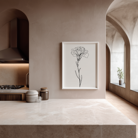 Wandbild Floral Lines Flower Poster Line Art Carnation Nelke, minimalistisches modernes Design, ideal für stilvolle Raumgestaltung.