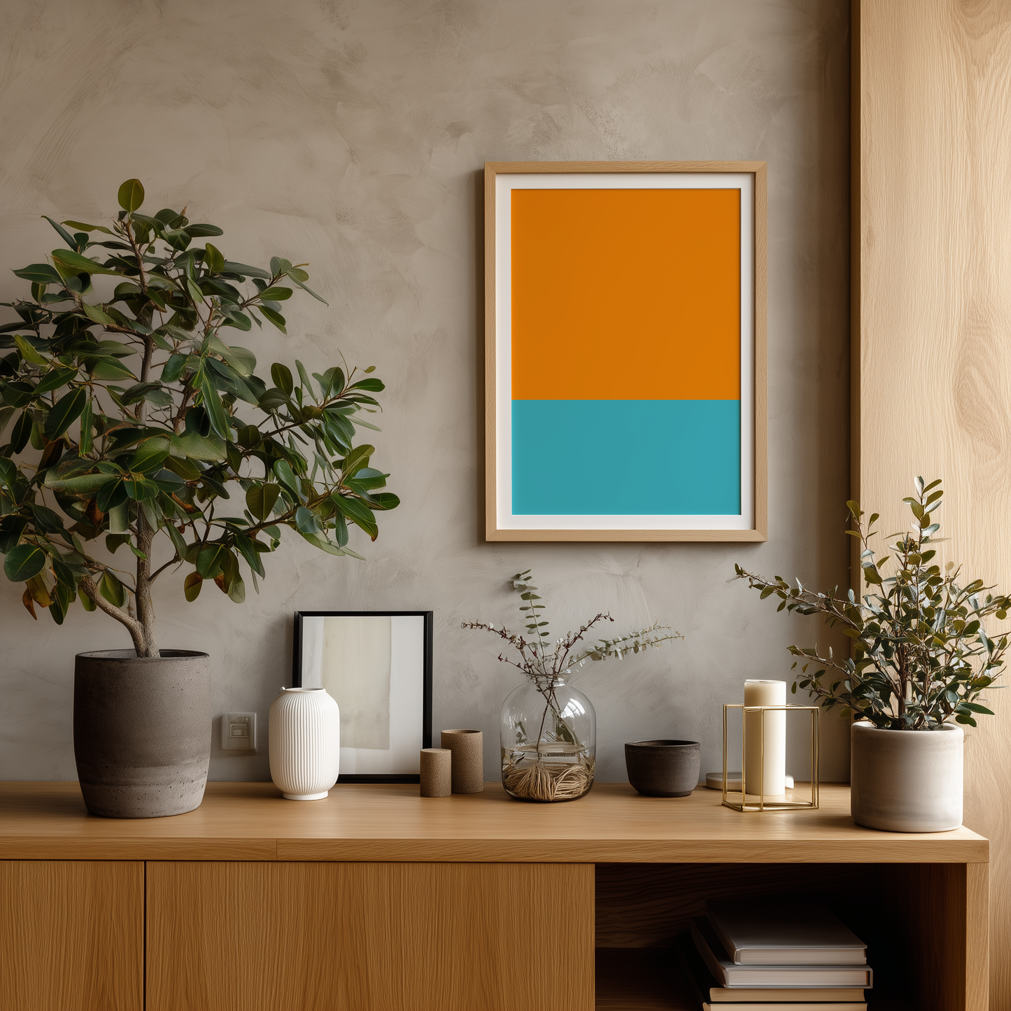 Wandbild Trend Blocks Mandarine Turquoise Poster Colorful Artwork, minimalistisches modernes Design, ideal für stilvolle Raumgestaltung.